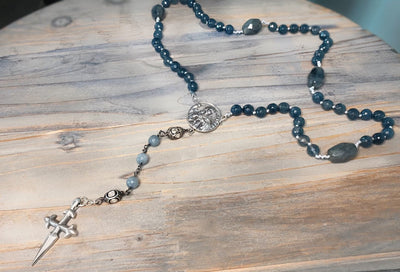 Grey Jade & Labradorite w/ Rough Cut Diamonds - St. James Cross and Blessed Mother - Brother Wolf USA
