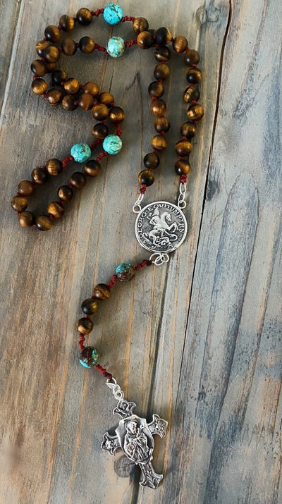 Turquoise & Matte Tiger's Eye - St. George & St. Francis - Brother Wolf USA